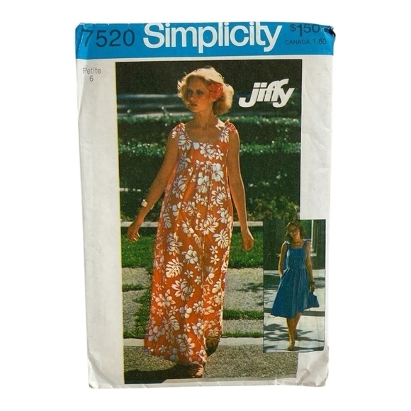 Vintage Simplicity 7520 Sewing Pattern for Jiffy Dress in 2 lengths and Tote Bag - Picture 2 of 3